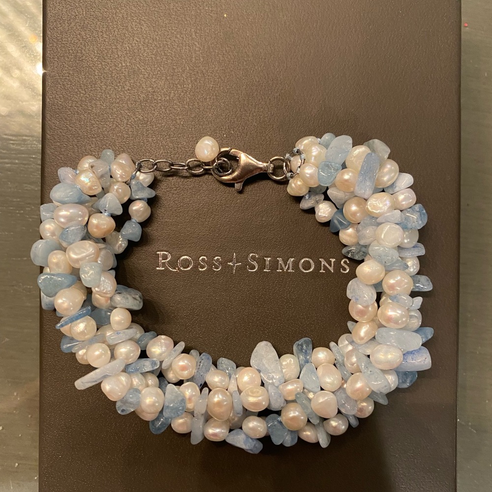 Brand New Ross + Simons Aquamarine Bead and Pearl Bracelet